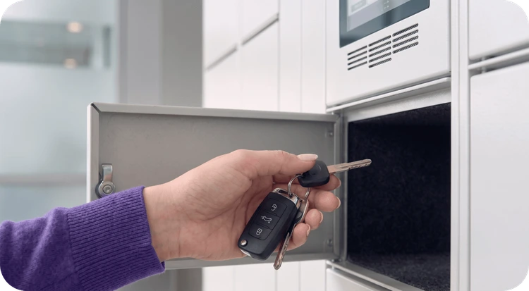 Automated key pickup at a car rental location.