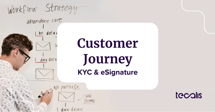 Hombre diseñando en pizarra customer journey de clientes con KYC y firma electrónica | Man designing his client's customer journey with KYC and eSignature