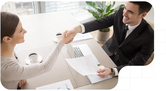 Confidentiality agreement between two people shaking hands.