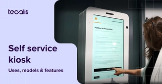 Woman using a self service kiosk for expending a sim card