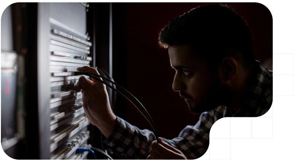 Worker setting up a OSS BSS hardware system server