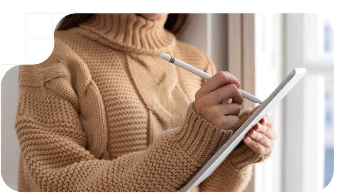 Woman performing an advanced electronic signature in a tablet