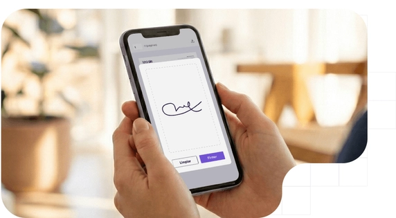 Creating a digital signature on a smartphone screen, displaying confirmation buttons.